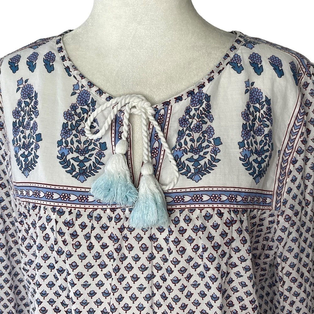 J Crew Floral Paisley Cotton Peasant Top In Bright Periwinkle size 6 - Picture 7 of 16